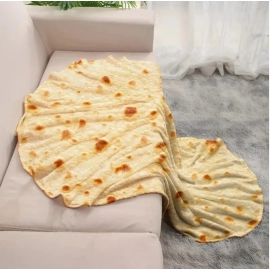 1pc Soft and Warm Mexican Tortilla Print Flannel Blanket for Couch, Sofa, Office, Bed, Camping, and Traveling